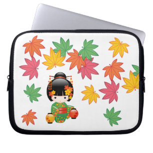 Housse Pour Ordinateur Portable Poupée Kokeshi d'automne - Fille Geisha en Kimono