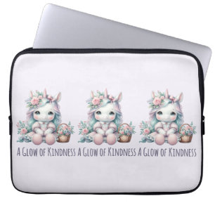Housse Pour Ordinateur Portable Poupée Licorne Kawaii Pastel avec Panier de Fleurs