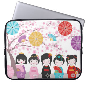 Housse Pour Ordinateur Portable Poupées japonaises Kokeshi