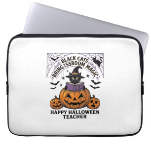 Housse Pour Ordinateur Portable Prof Cat Halloween Citrouille Vintage Salle de cla