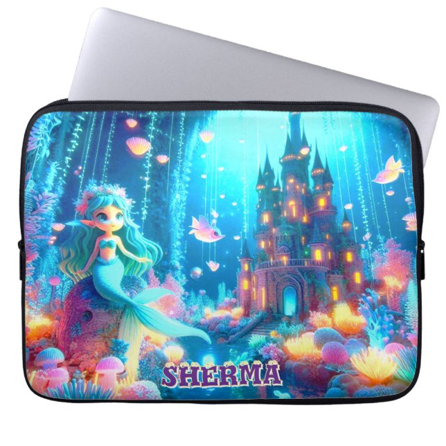 Housse Pour Ordinateur Portable Profondeurs mystiques - Chibi Mermaid & Jardin bri (Devant)