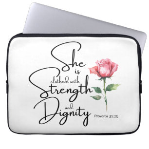 Housse Pour Ordinateur Portable Proverbes 31:25 Elle est habillée Bible Verse Fleu