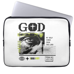 Housse Pour Ordinateur Portable Psaume 121:2 Neon Lime Œil de Dieu CRT Glitch Art