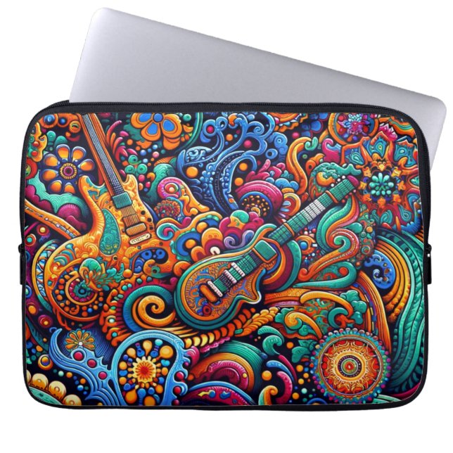 Housse Pour Ordinateur Portable Psychédélique Batik Guitare Art-Colorful Musique R (Devant)