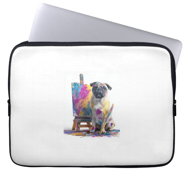 Housse Pour Ordinateur Portable Pug Peintre � Chien d'Art Abstrait (Devant)