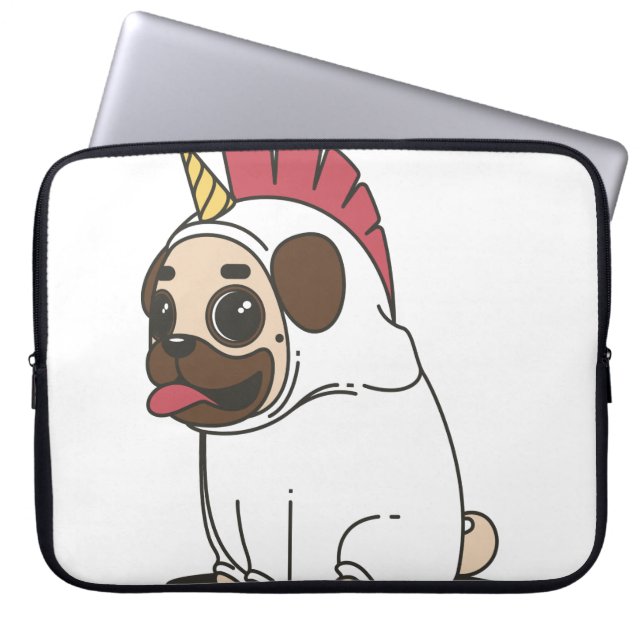 HOUSSE POUR ORDINATEUR PORTABLE PUG UNICORN (Devant)