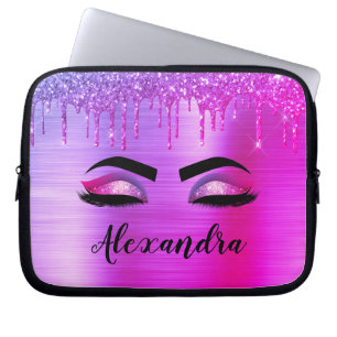 Housse Pour Ordinateur Portable Purple Glitter Sparkle Eyelashes Monogram