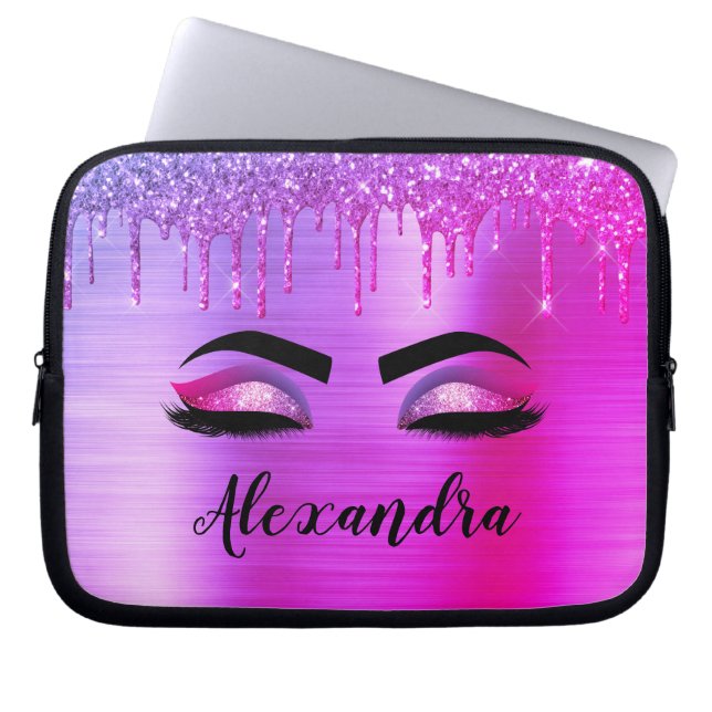 Housse Pour Ordinateur Portable Purple Glitter Sparkle Eyelashes Monogram (Devant)