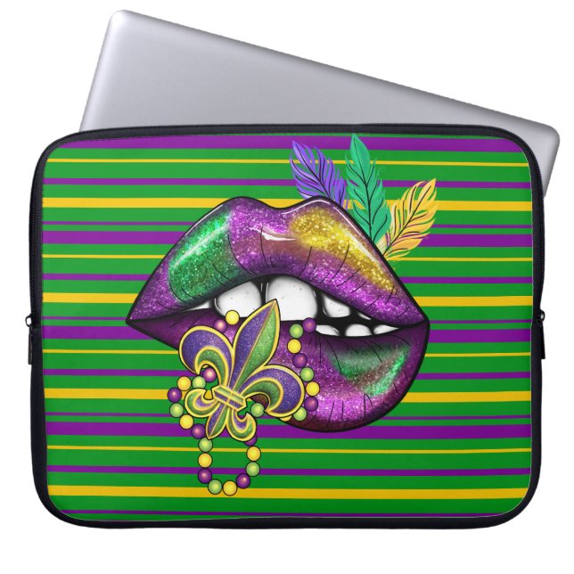 HOUSSE POUR ORDINATEUR PORTABLE PURPLE VERT GOLD STRIPES & LÈVRES LUSTRES (Devant)