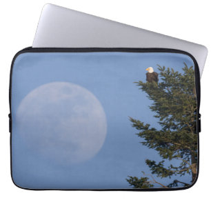 Housse Pour Ordinateur Portable Pygargue à tête blanche Pleine lune montante
