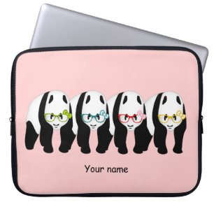 Housse Pour Ordinateur Portable Quatre Pandas portant des lunettes