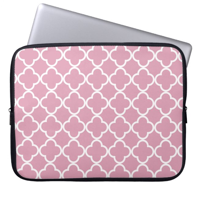 Housse Pour Ordinateur Portable Quatrefoil blanc rose (Devant)