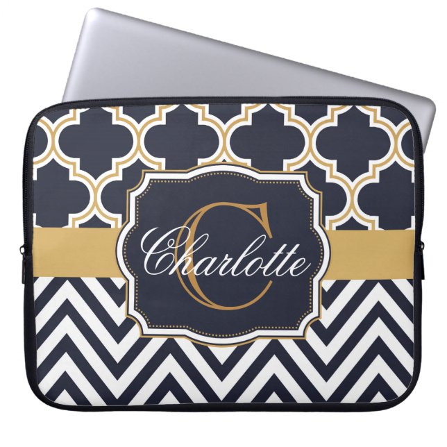 Housse Pour Ordinateur Portable Quatrefoil Chevron Monogram (Devant)