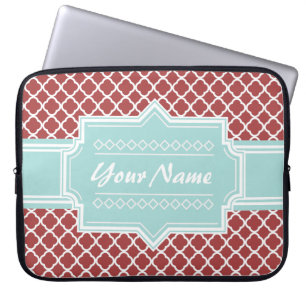 Housse Pour Ordinateur Portable Quatrefoil rouge et menthe Personnalisé