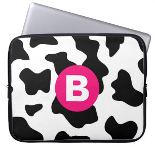 Housse Pour Ordinateur Portable Quirky Cow Patch Pattern Pink Monogram