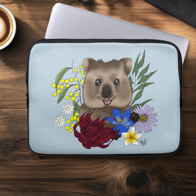Housse Pour Ordinateur Portable Quokka Happy Australia Floral Blue (Créateur téléchargé)