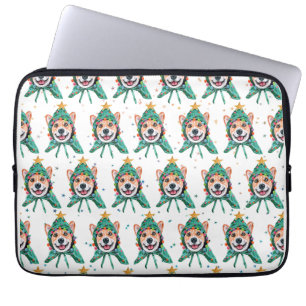 Housse Pour Ordinateur Portable Race de chien Corgi Noël