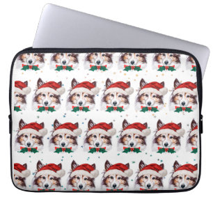 Housse Pour Ordinateur Portable Races de chiens Sheltie Étoiles de Noël