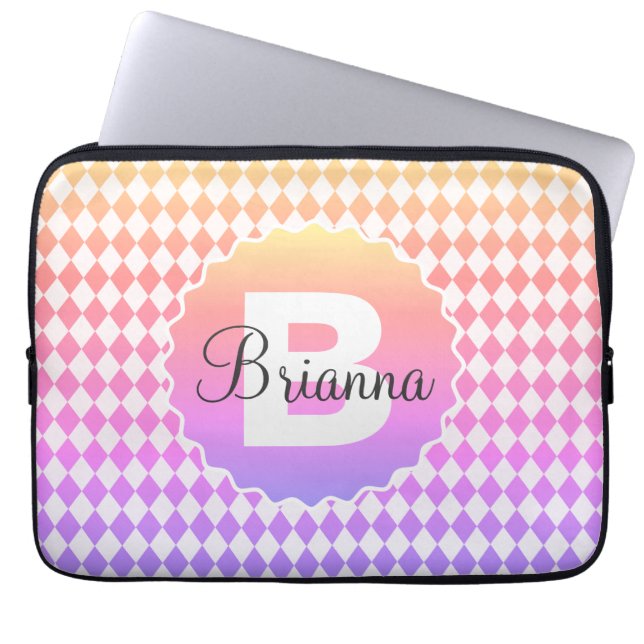Housse Pour Ordinateur Portable Rainbow Checkerboard with Monogram Name   (Devant)