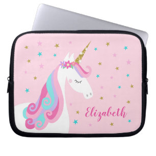 Housse Pour Ordinateur Portable Rainbow Unicorn Parties scintillant magique rose
