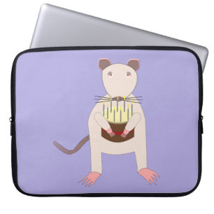 Housse Pour Ordinateur Portable Rat de Siamese avec gâteau d'anniversaire