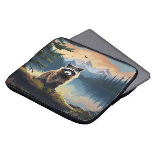 Housse Pour Ordinateur Portable Raton laveur sur un lac boisé