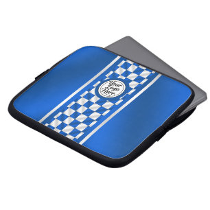 Housse Pour Ordinateur Portable Rayure de course à carreaux bleu royal personnalis