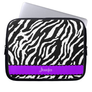 Housse Pour Ordinateur Portable Rayure pourpre avec le motif noir et blanc de