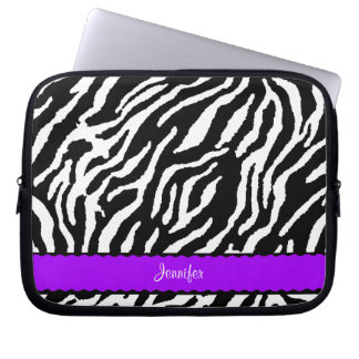 Housse Pour Ordinateur Portable Rayure pourpre avec le motif noir et blanc de