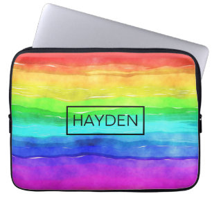 Housse Pour Ordinateur Portable Rayures arc-en-ciel aquarelle personnalisées