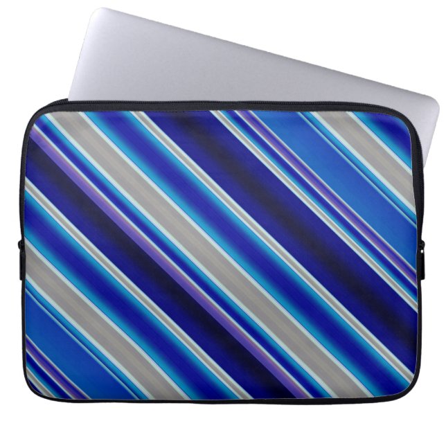 Housse Pour Ordinateur Portable Rayures Bleu Beige et Lavande (Devant)