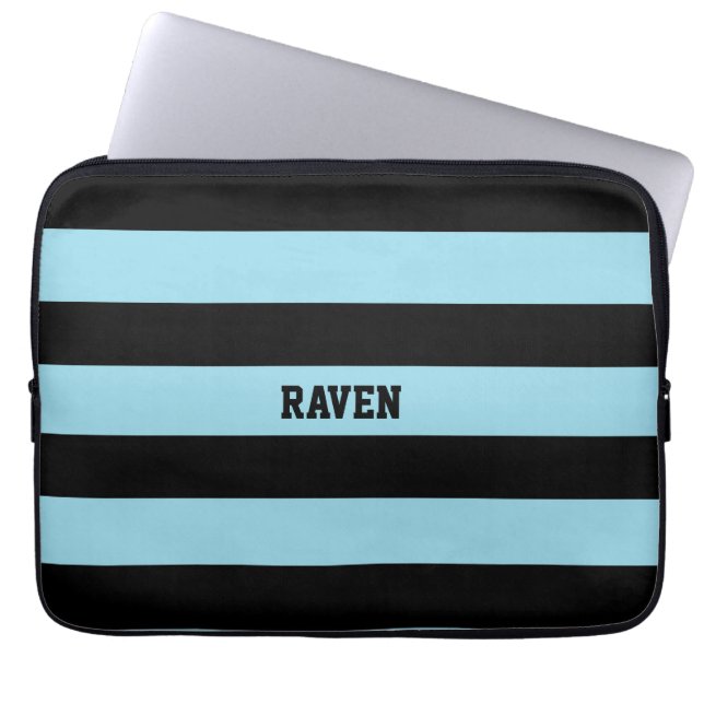 Housse Pour Ordinateur Portable rayures bleues et noires (Devant)