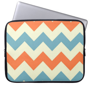 Housse Pour Ordinateur Portable Rayures bleues et oranges en pastel de Chevron