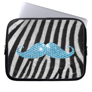 Housse Pour Ordinateur Portable Rayures de zèbre et moustache bleue de Bling