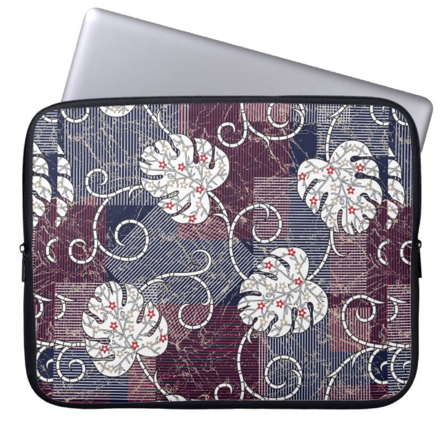 Housse Pour Ordinateur Portable rayures traditionnelles et motif feuille (Devant)
