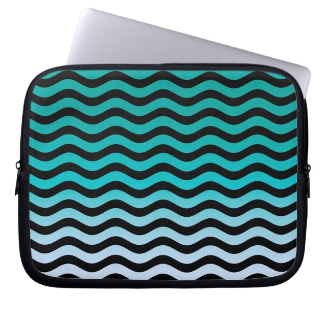 Housse Pour Ordinateur Portable Rayures turquoise ondulées (Devant)