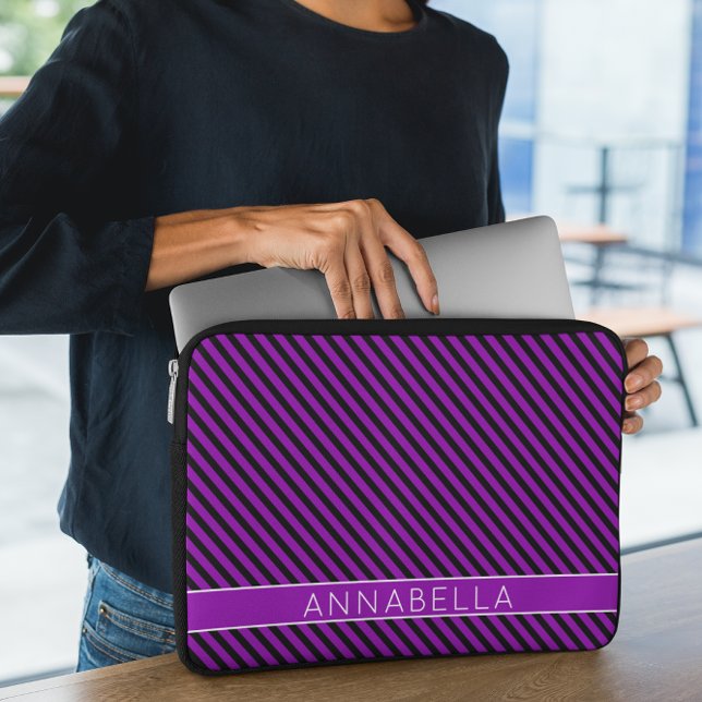 Housse Pour Ordinateur Portable Rayures violettes modernes (Créateur téléchargé)