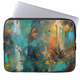 Housse Pour Ordinateur Portable Récolte d'automne Turquoise rouille or Abstrait
