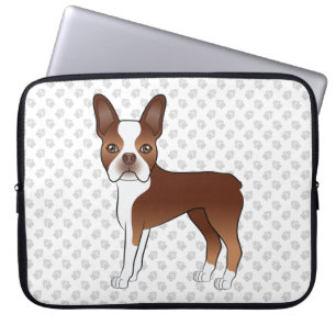 Housse Pour Ordinateur Portable Red And White Boston Terrier Cartoon Chien & Paws