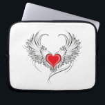 Housse Pour Ordinateur Portable Red Angel Coeur avec ailes<br><div class="desc">Coeur rouge peint de façon artistique avec ailes d'ange gris,  décoré de contour lisse noir.</div>