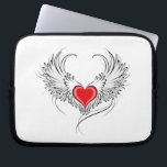 Housse Pour Ordinateur Portable Red Angel Coeur avec ailes<br><div class="desc">Coeur rouge peint de façon artistique avec ailes d'ange gris,  décoré de contour lisse noir.</div>