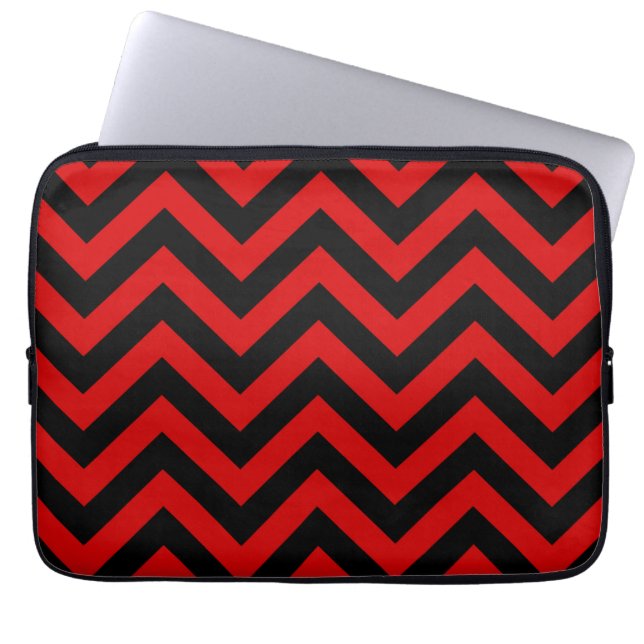Housse Pour Ordinateur Portable Red, Black Large Chevron Zig Zag (Devant)