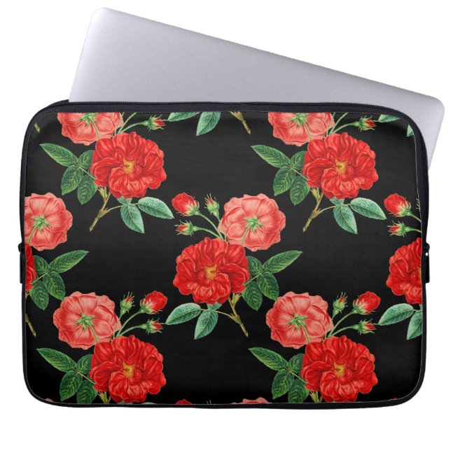 Housse Pour Ordinateur Portable Red Roses, Black Background, (Devant)