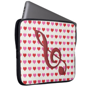 Housse Pour Ordinateur Portable Red Treble Clef Love Hearts Musique