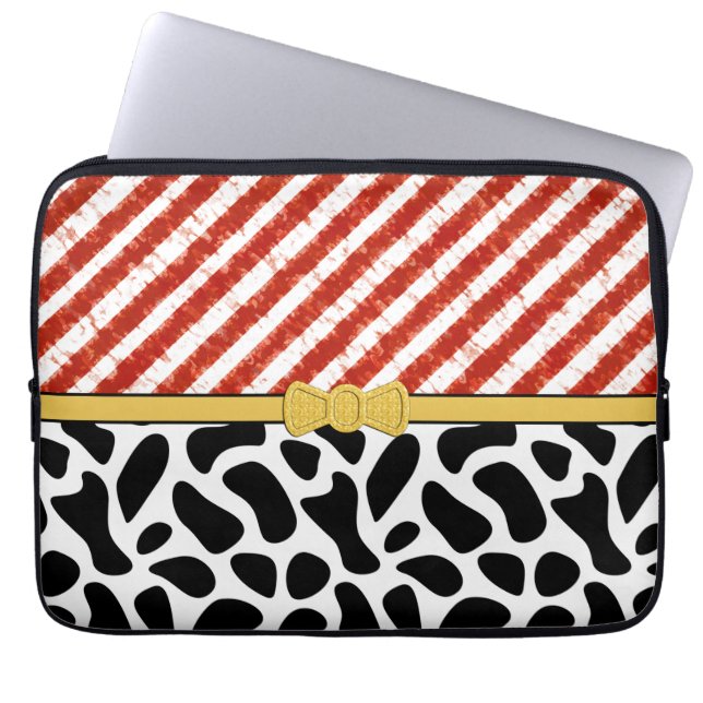Housse Pour Ordinateur Portable Red White Stripe Black Pattern Personalize  (Devant)