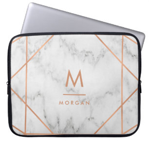 Housse Pour Ordinateur Portable Regard de marbre blanc géométrique d'or rose d