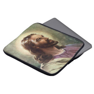 Housse Pour Ordinateur Portable Religieux vintage, Portrait Jésus Christ avec Halo