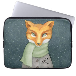 Housse Pour Ordinateur Portable Renard boisé en hiver avec Monogramme