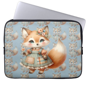 Housse Pour Ordinateur Portable Renard pastel floral Cottagecore fantaisiste