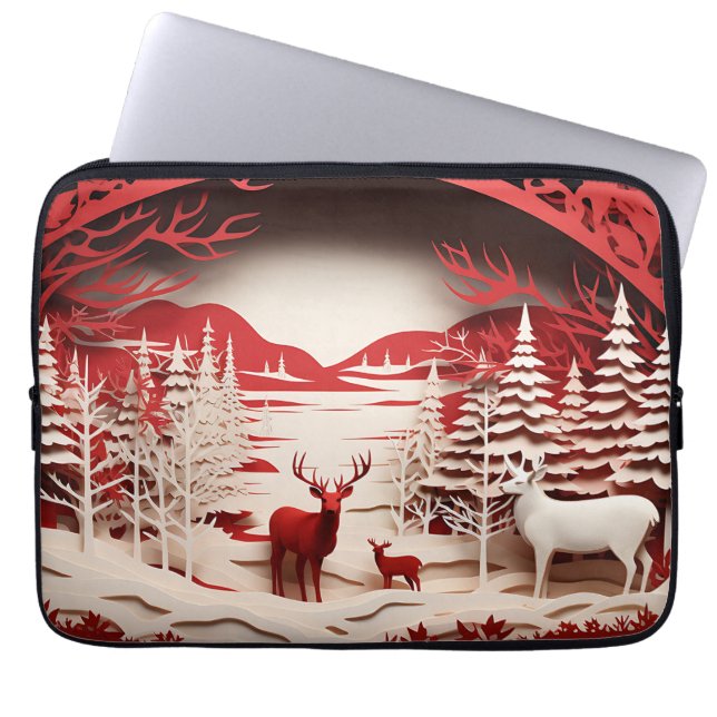 Housse Pour Ordinateur Portable Rennes 3D en hiver forestier (Devant)